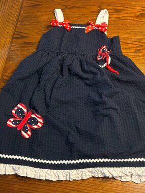 Sophie Rose Seersucker Dress - Red White and Blue Butterfly - Girls Size 6X